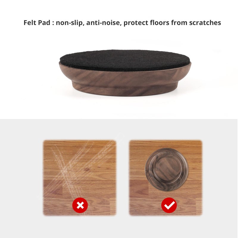 PUNK Upright Piano Caster Cups,Premium Quality Black Walnut Wood Piano Caster Pads, Furniture Leg Pad Set of 4,with Non-Slip Moisture-Proof& Anti-Noise Felt Pads for Hardwood Floor Protectors(Black Walnut) - Image 4